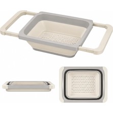 Happy Trend Katlanır Lavabo Süzgeci, 6,3 Litre, Plastik ve Silikon, Aç Kapa Mutfak Için Tezgah Üstü Pratik Sürgülü Süzgeç, Gıda Ile Temasa Uygun, Bpa Içermez (Bej)