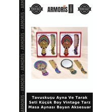 Armoris Tavuskuşu Ayna ve Tarak Seti Küçük Boy Vintage Tarz Masa Aynası Bayan Aksesuar