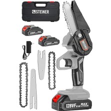 Happy Trend Alman 128 Vf 10 Ah Bakır Sargılı Akülü Dal Kesme Budama Testere Bıçkı Makinesi Çift Pala Çift Zincir Gri