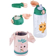 Happy Trend 700 ml -Büyük Boy-Kılıflı 2 Ayrı Kapaklı Pipetli/pipetsiz Tritan Su Matarası Turuncu