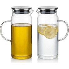 Leylart 2 Adet Çelik Vakumlu Kapak Borosilikat Sürahi-Cam Yağlık-Sirkelik-Sütlük 1500 ml