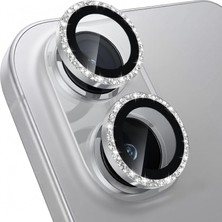 Happy Trend iPhone 17 Ile Uyumlu Elmas Kaplı Taşlı Kamera Lens Koruyucu Alüminyum Alaşım Çerçeveli Telefon Lensi Temperli Cam Koruma (Gümüş)