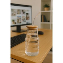 Happy Trend Kapaklı Motivasyon Cam Bardak/suluk, 900 Ml, Pipet Hediyeli Şeffaf Ekg-Giraffe