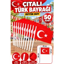 ArtMaster Çıtalı Bayrak Kağıt Büyük 29X21 cm 50 Adet Ay Yıldızlı Türk Bayrağı Çıtalı Sopalı Bayrak Plastik Çubuklu Bayrak Bayram