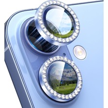 Happy Trend IPhone 17 ile Uyumlu Taşlı Kamera Lens Koruyucu Metal Temperli Hd Cam Çizilmeye Dayanıklı Kamera Koruyucu (Taşlı Blue, iPhone 17)