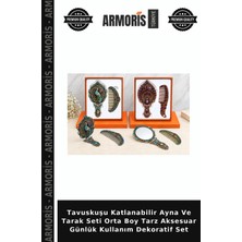 Armoris Tavuskuşu Katlanabilir Ayna ve Tarak Seti Orta Boy Tarz Aksesuar Günlük Kullanım Dekoratif Set