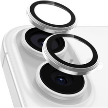 Happy Trend iPhone 17 Ile Uyumlu Kamera Lens Koruyucu Alüminyum Alaşım Çerçeveli Telefon Lensi Temperli Cam Koruma (Gümüş)