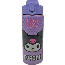 Happy Trend 600ML Kuromi Temalı Lisanslı Pipetli Kilitlenebilir Kapak Paslanmaz Çelik Termos Matara (Mor)