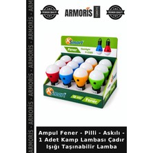 Armoris Ampul Fener - Pilli - Askılı - 1 Adet Kamp Lambası Çadır Işığı Taşınabilir Lamba