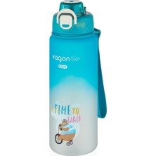 Happy Trend 800ML Sevimli Hayvanlar Desenli Pipetli/pipetsiz Kullanım Polikarbon Su Matarası (Turkuaz)