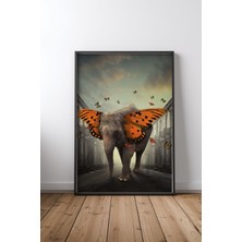 Keyf Home Fantastic Elephant Siyah Çerçeveli Mdf Tablo Poster Salon Duvar Dekoru Hediye