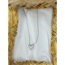 Goldensisters Jewelry Zirkon Taşlı Kalp Gümüş Rengi Çelik Kolye