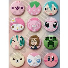 Mellysaplush Trend Anime Çizgi Film Oyun Rozetleri 12 Adet Rozet 44 mm