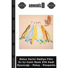 Armoris Delux Serisi Hediye Fikir Ev Içi Canlı Renk Zilli Kedi Oyuncağı - Peluş - Ponponlu