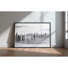Keyf Home Foggy Forest Siyah Çerçeveli Mdf Tablo Poster Salon Duvar Dekoru Hediye