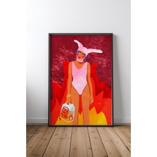 Keyf Home Fiery Bunny Girl Siyah Çerçeveli Mdf Tablo Poster Salon Duvar Dekoru Hediye