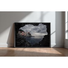 Keyf Home I Love Manarola Siyah Çerçeveli Mdf Tablo Poster Salon Duvar Dekoru Hediye