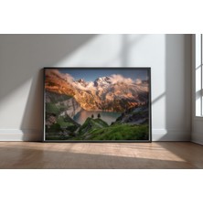 Keyf Home Oeschinensee Siyah Çerçeveli Mdf Tablo Poster Salon Duvar Dekoru Hediye
