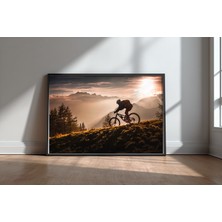 Keyf Home Golden Hour Biking Siyah Çerçeveli Mdf Tablo Poster Salon Duvar Dekoru Hediye