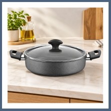 Bezos Granit Basık Karnıyarık Tencere Cam Kapak BZS10