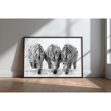 Keyf Home Zebras Siyah Çerçeveli Mdf Tablo Poster Salon Duvar Dekoru Hediye