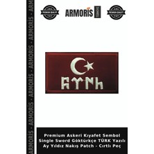 Armoris Premium Askeri Kıyafet Sembol Single Sword Göktürkçe Türk Yazılı Ay Yıldız Nakış Patch - Cırtlı Peç