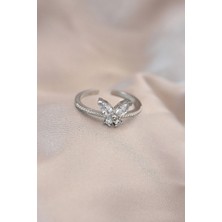 Urfakent Ayarlamalı Gümüş Renk Metal Zirkon Taş ve Kristal Taşlı Kelebek Model Yüzük