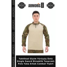 Armoris Taktiksel Giyim Yürüyüş Üstü Single Sword Dirseklik Tasarımlı Polo Yaka Erkek Combat Tişört