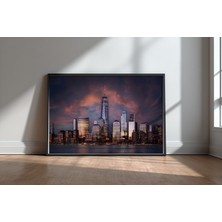 Keyf Home Skyline Nyc Siyah Çerçeveli Mdf Tablo Poster Salon Duvar Dekoru Hediye