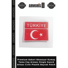 Armoris Premium Askeri Aksesuar Kumaş Yama Cep Arması Single Sword Arkası Cırtlı Plastik Bayrak Patch