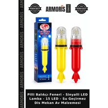 Armoris Pilli Balıkçı Feneri - Sinyalli LED Lamba - 15 LED - Su Geçirmez Dis Mekan Av Malzemesi