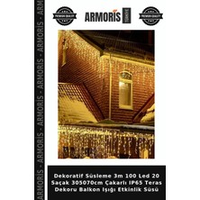 Armoris Dekoratif Süsleme 3m 100 LED 20 Saçak 305070CM Çakarlı IP65 Teras Dekoru Balkon Işığı Etkinlik Süsü