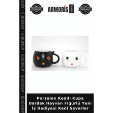 Armoris Porselen Kedili Kupa Bardak Hayvan Figürlü Yeni Iş Hediyesi Kedi Severler