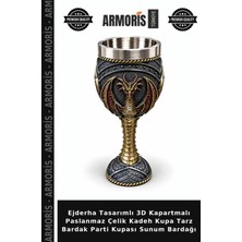 Armoris Ejderha Tasarımlı 3D Kapartmalı Paslanmaz Çelik Kadeh Kupa Tarz Bardak Parti Kupası Sunum Bardağı