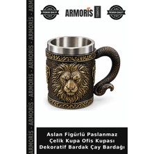 Armoris Aslan Figürlü Paslanmaz Çelik Kupa Ofis Kupası Dekoratif Bardak Çay Bardağı