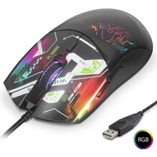 Milas Toptan Ergonomik Rgb Mouse 7200 Dpı Kablolu Siyah Geometrik Desenli