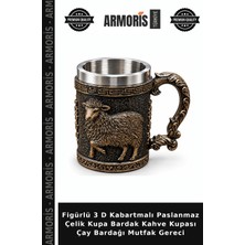Armoris Figürlü 3 D Kabartmalı Paslanmaz Çelik Kupa Bardak Kahve Kupası Çay Bardağı Mutfak Gereci