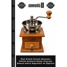 Armoris Özel Üretim Sunum Aksesuarı Günlük Kullanım Ahşap Tasarımlı Manuel Kahve Değirmeni ve Öğütücü