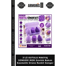 Armoris 3'lü Kutulu Makyaj Süngeri Mor Günlük Bakım Kozmetik Ürünü Renkli Sünger