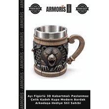 Armoris Ayı Figürlü 3D Kabartmalı Paslanmaz Çelik Kadeh Kupa Modern Bardak Arkadaşa Hediye Stil Sahibi