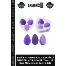 Armoris 3'lü Satandlı Kalp Şelkilli Sünger Mor Günlük Temizlik Duş Malzemesi Banyo Lifi
