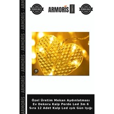 Armoris Özel Üretim Mekan Aydınlatması Ev Dekoru Kalp Perde LED 3m 6 Sıra 12 Adet Kalp LED Işık Gün Işığı