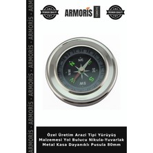 Armoris Özel Üretim Arazi Tipi Yürüyüş Malzemesi Yol Bulucu Nikula-Yuvarlak Metal Kasa Dayanıklı Pusula 80MM