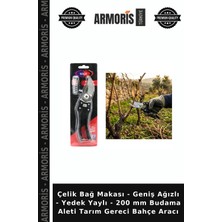 Armoris Çelik Bağ Makası - Geniş Ağızlı - Yedek Yaylı - 200 mm Budama Aleti Tarım Gereci Bahçe Aracı