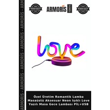 Armoris Özel Üretim Romantik Lamba Masaüstü Aksesuar Neon Işıklı Love Yazılı Masa Gece Lambası Pil+Usb