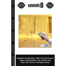 Armoris Uzaktan Kumandalı USB 8 Fonksiyonlu Dekor Aydınlatma Tel Perde LED 33M Işık Zinciri Kutlama Süsü