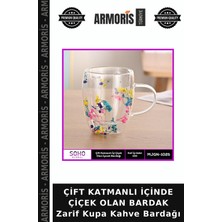 Armoris Çift Katmanlı Içinde Çiçek Olan Bardak Zarif Kupa Kahve Bardağı
