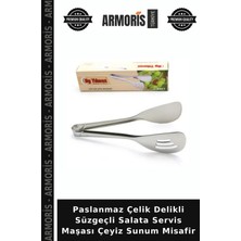 Armoris Paslanmaz Çelik Delikli Süzgeçli Salata Servis Maşası Çeyiz Sunum Misafir