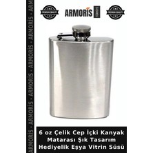 Armoris 6 Oz Çelik Cep Içki Kanyak Matarası Şık Tasarım Hediyelik Eşya Vitrin Süsü