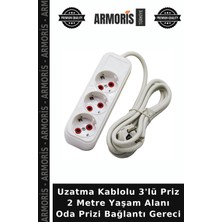 Armoris Uzatma Kablolu 3'lü Priz 2 Metre Yaşam Alanı Oda Prizi Bağlantı Gereci